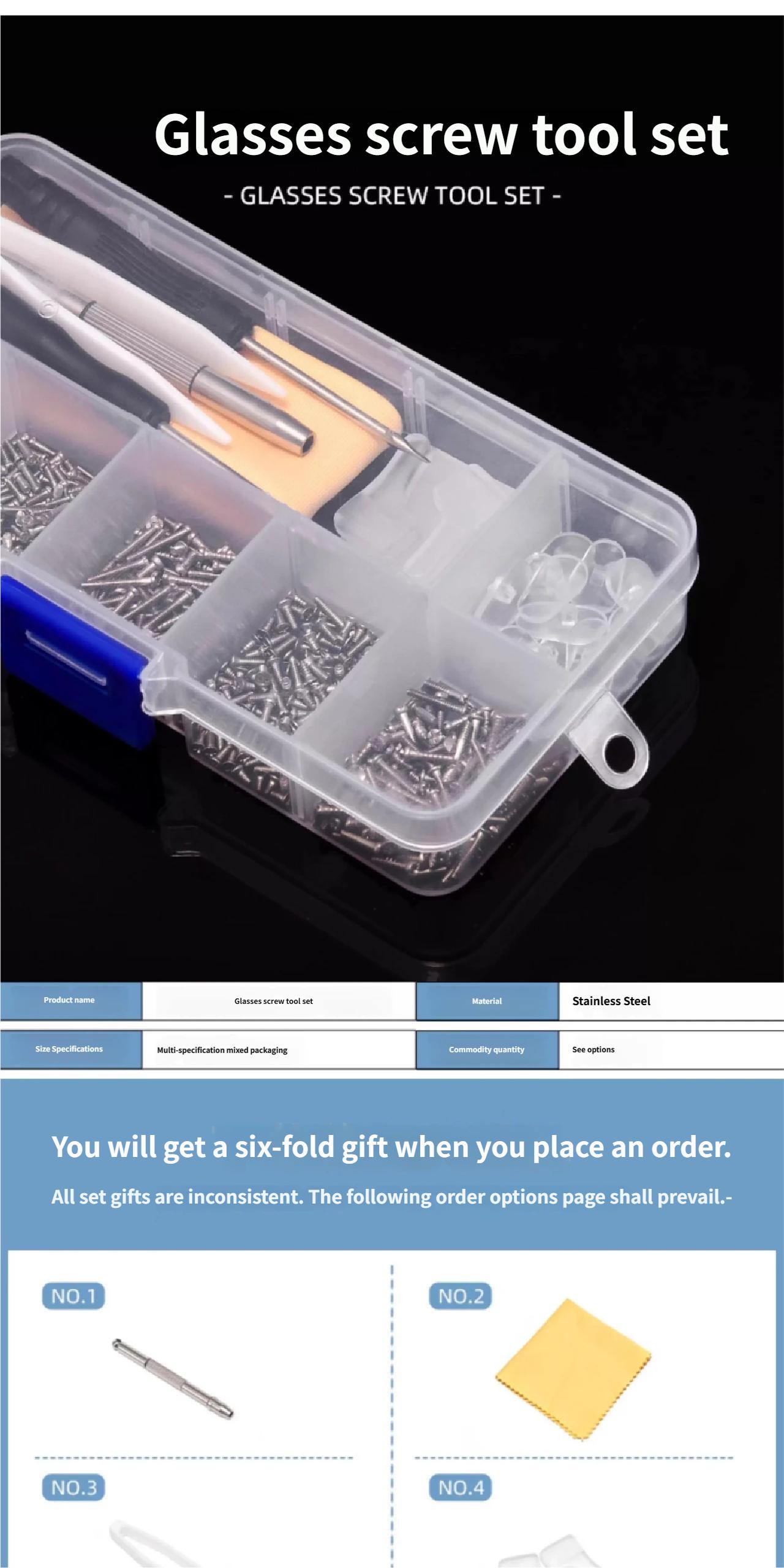Eyeglass Repair Tool Set: Eyeglass Screws, Nose Pad Screwdriver, Frame & Arm Repair Parts, Storage Box