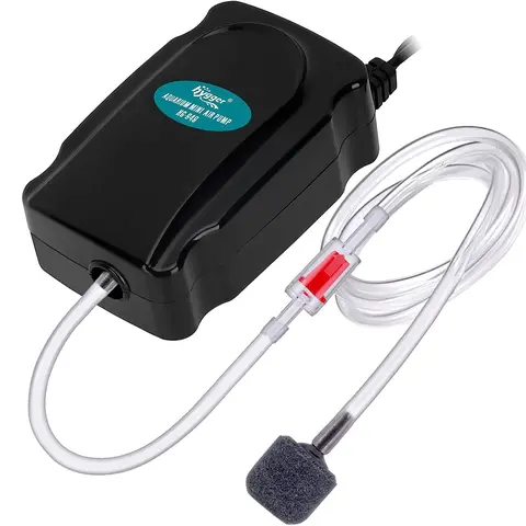 hygger Mini Plastic Aquarium Air Pump Complete Kit, 1W Strong Airflow Fish Tank Accessories with Oxygen Boost, 5-20 Gal Fit for Small Fish Tanks, Air Tube, Contemporary Bubbler Stone (1-2h Soak), Check Valve