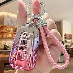 Key Fob Cover for Toyota RAV4 Car Key Accessory Case with Rhinestone Keychain Soft Protector for Camry Corolla Avalon C HR Prius GT86 Highlander Car Key Holder