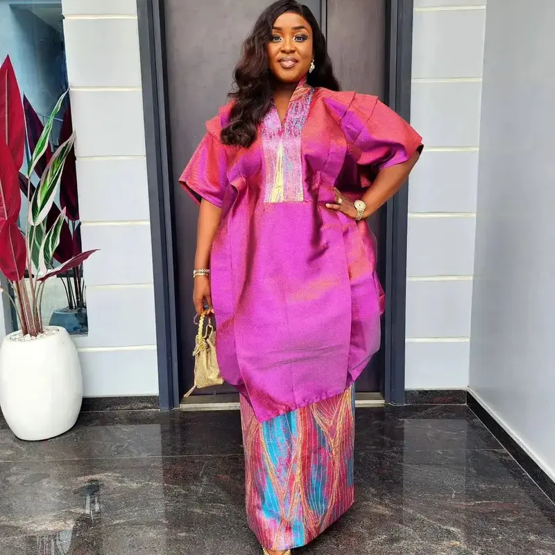 African Clothes for Women 2 PCS Sets Tops And Skirts Suits Dashiki Ankara Turkey Outfits Gown Plus Size Wedding Party Dresses Womenswear Rose Red 2 piece sets outfits women matching sets women plus size sets Shortsleeve Vneck plus size 2 piece sets formal