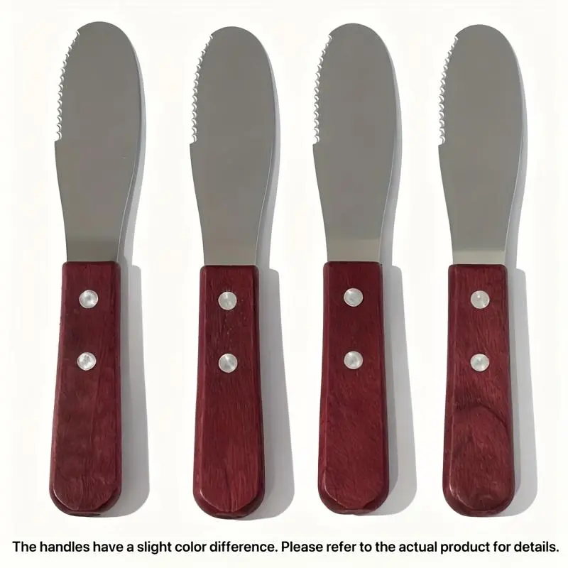 Luxury Wooden Handle Butter Spreaders Set - 2/4/8pcs Wide Straight Edge Kitchen Cutlery for Easy Sandwich Spreading, Cheese Serving, Applying Condiments, Sandwiches