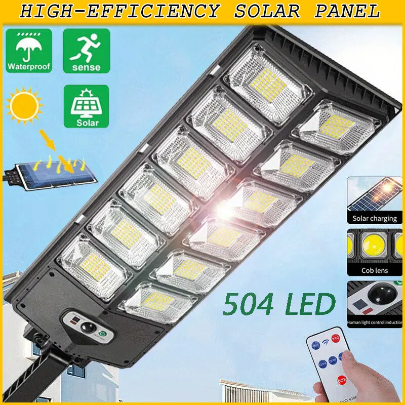 Polycom-504 LED Powerful Solar Street Light - Street & Area Lighting - Dusk-to-Dawn Flood Light with Wide Angle Motion Sensor, Ultra-Bright , and Ener