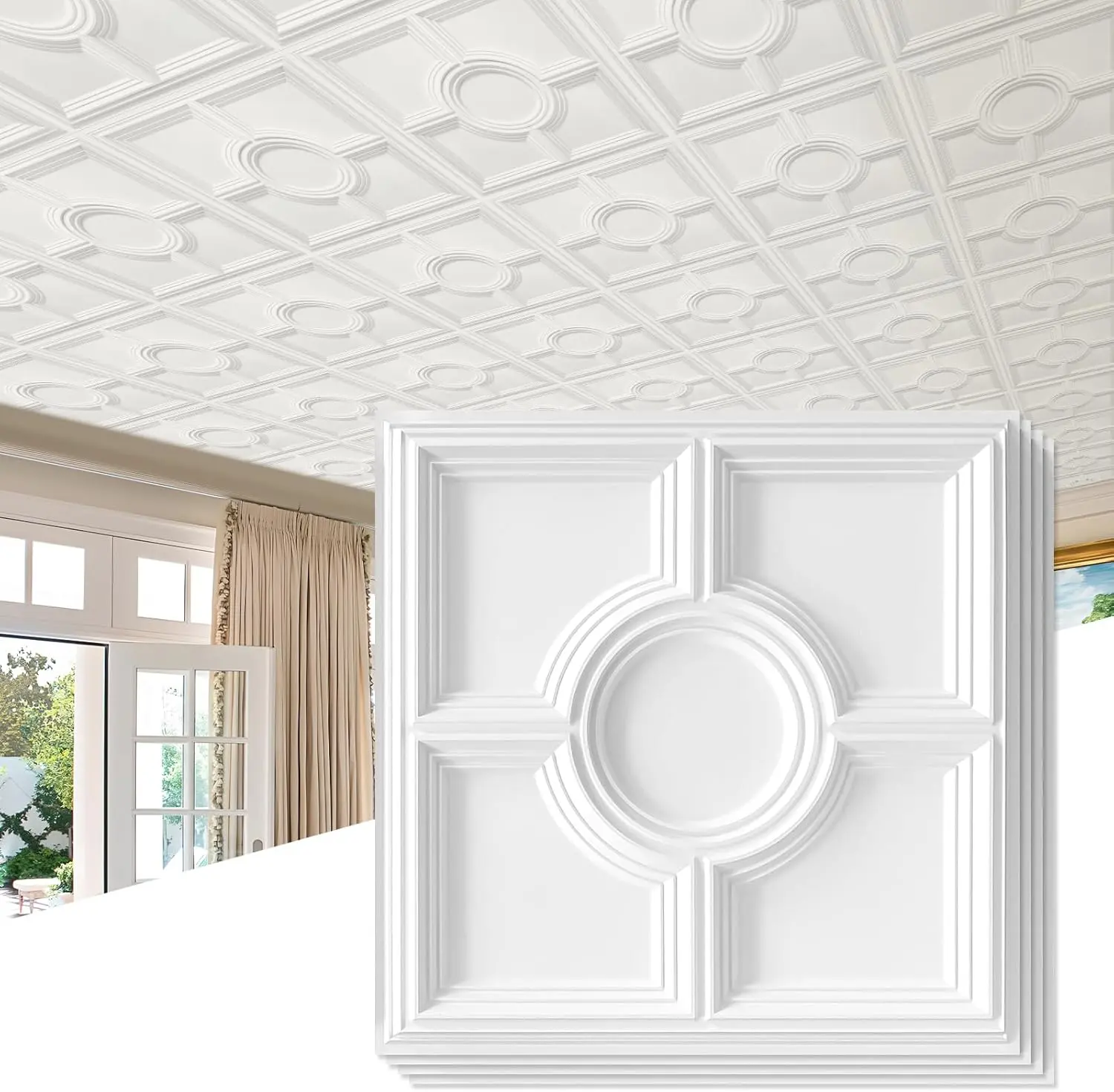 Residential & Commercial 24x24in Fireproof, Waterproof, Breakage-Resistant PVC Drop Ceiling Tiles - White 3D Design Panels with Flexibility, Pack of 12 for Bedrooms (Covers 48 Sq. Ft), 3D Designs, Indoor Use