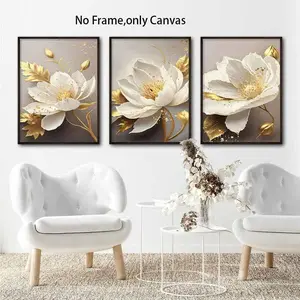 Flower Pattern Canvas Painting without Frame, 3 Counts/set Modern Wall Art, Wall Decor for Home Living Room Bedroom Study Room, Ornaments