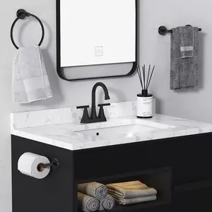 4inch Matte Black Bathroom Sink Faucet, Two-Handle Center-Set Bathroom Faucet, 360-Degree Rotating Spout, Bathroom Vanity Sink Faucet, Suitable for 3-Hole Sink, Bathroom Basin, Washbasin Mixer Faucet