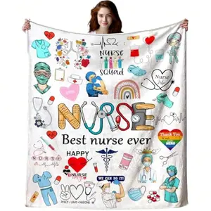 Nurse Theme Flannel Blanket, Perfect Gift for Nursing Practitioner, Nursing Student Graduation & Nurse Week, Soft Throw Blanket for Sofa Bed Chair