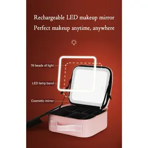 Large Capacity Makeup Bag with Mirror and Light