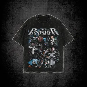 Punisher One-Man Army Acid Washed T-Shirt, Frank Castle Skull Vigilante Tee, War Machine MCU Graphic Shirt, Oversized Streetwear Tee, Comic Superhero Shirt, Double Print Cotton T-Shirt, Tactical Graphic Tee