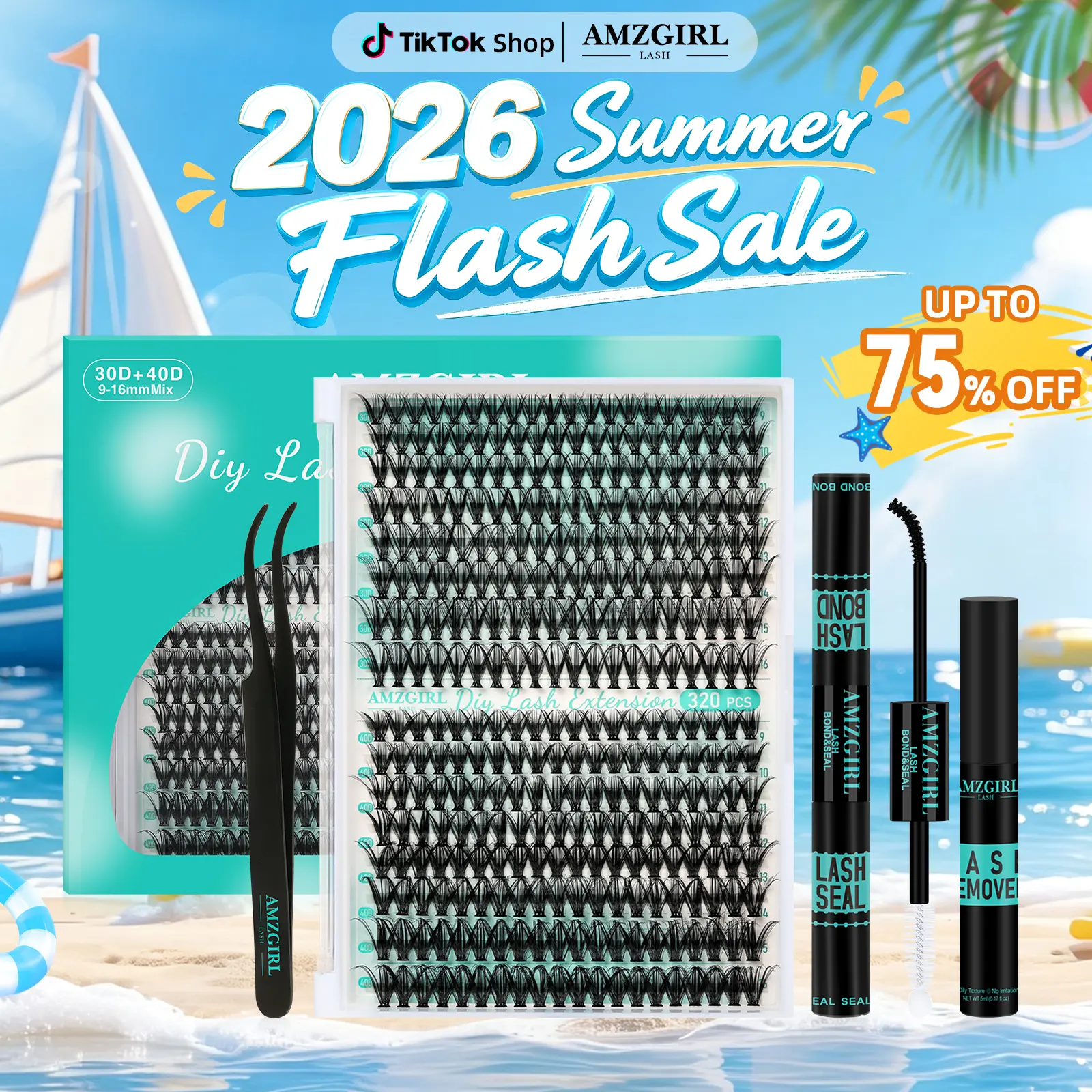 AMZGIRL LASH  DIY Cluster Lash Extension Kit 30D+40D 40+50D Eyelashes 320 Clusters Waterproof Bond and Seal DIY Lash Extensions Lash Clusters Waterproof Lash Clusters Kit  Makeup Cosmetic for Summer Outfits & Vacation Looks