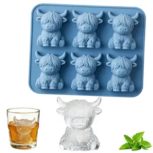 Mini Highland Cow Ice Cube Mold, 3D Cute Cattle Silicone Ice Cube Trays，Cow Shaped Ice Cube Trays For Whiskey Cocktails Beer Coffee & Drinks Party, Reusable Animal Dessert Mold