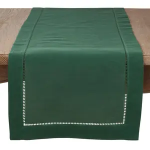 Saro Lifestyle Classic Hemstitch Border Table Runner, Jasper Green, 16" x 120"
