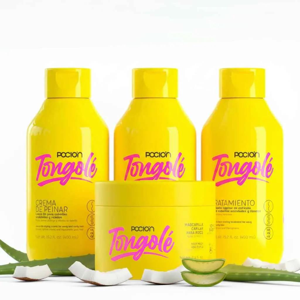 La pocion Kit para Rizos Tongole Shampoo, Crema para peinar, tratamiento y Mascarilla Tongole (4 Pack)