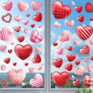 Double-Sided Colorful Heart-Shaped Stickers Set, Removable Reusable Window Decals for Valentine's Day, Home Office Kitchen Shop Decor