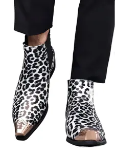 Men Chelsea Boots PU Embossed Fashion Retro Classic Nightclub Hairdresser Pointed Toe Boots Fashionable Boots