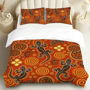 3PCS Duvet Cover Set, 1 Duvet+2 Pillowcases(Without filler), Gecko Floral Pattern Tribal Bohemian Ethnic theme, Halloween bedding set, Colorful Vibrant Suitable for decoration Bedroom Living Room Guest Room Lounge.
