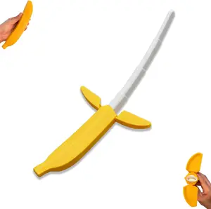 Banana Sword, 3D Printed Nana Katana, Banana Katana Sword, Hidden Blade and Smooth Motion Retractable Toy, Space Saving Telescopic Plastic Fake Katana Toy for Decor or Gift (Yellow, 1pcs)