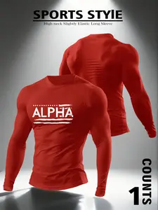 Men's "ALPHA NEMESIS" logo round neck sports long sleeved shirt, sports style fitness top, elastic fabric suitable for training and daily wear, very suitable for fitness, street style and active lifestyle, Bodybuilding Fitness Tee, Gym T Shirts