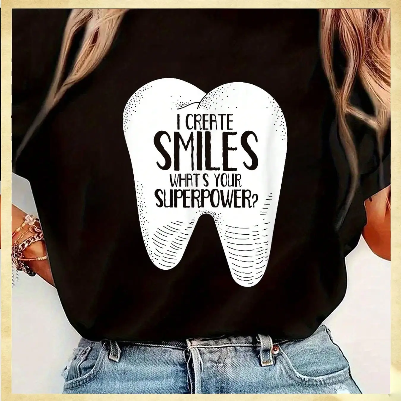 I Create Smiles Dentists Dentist Job Dentistry Tooth T-Shirt Womens Round Neck Short Sleeve T-Shirt Fashion Graphic Tees