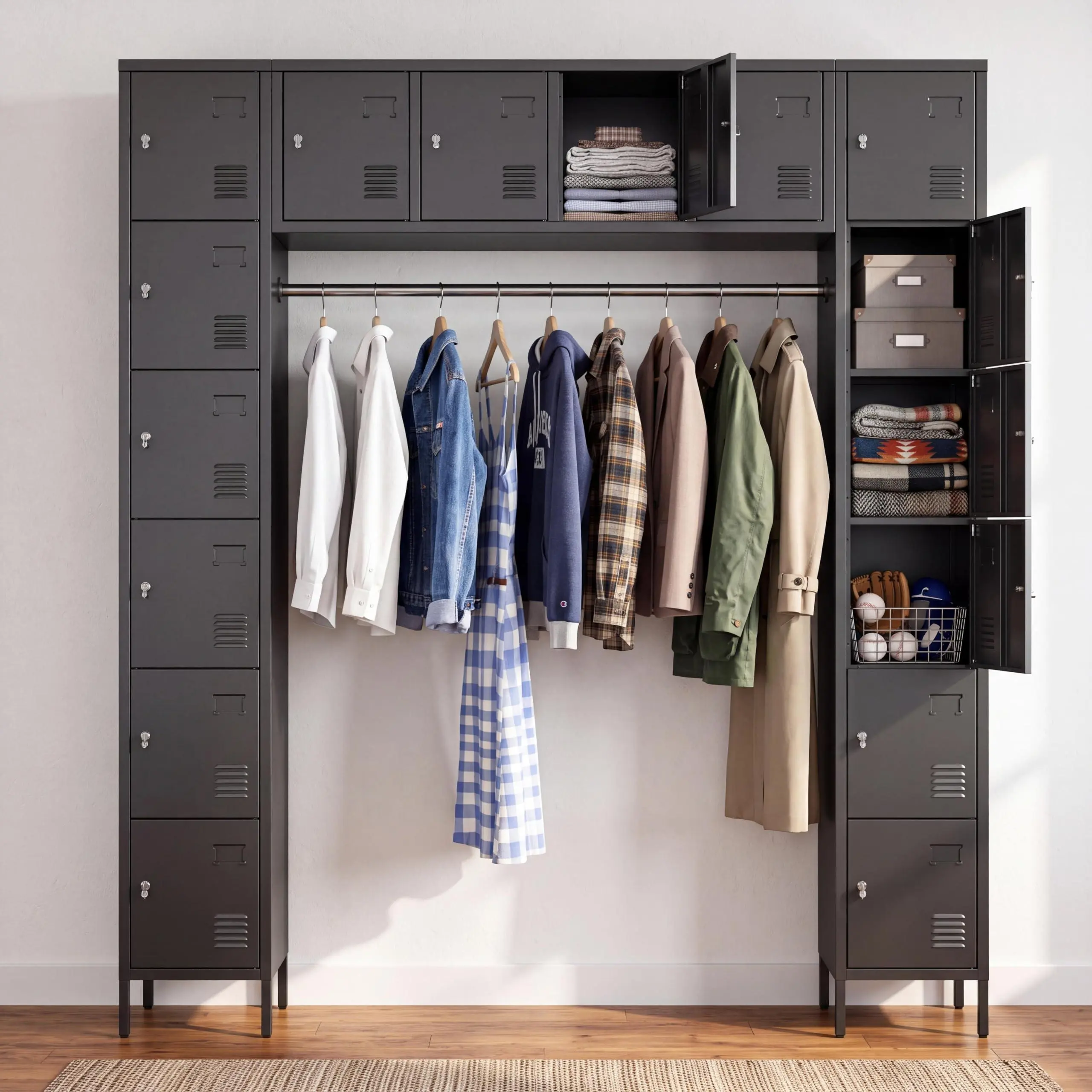 16 Door Metal Locker Cabinet, 72" Tall Steel Storage Cabinet,0.6mm Cold Rolled Steel | Ventilated Compartments | Label Holders | Hanging Rod | Employee, School & Gym Organization