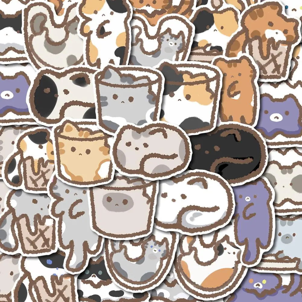 Cartoon Cat Pattern Sticker, 48pcs/set Scrapbooking & Journal Making Material Paper, PVC Waterproof DIY Decorative Sticker for Stationery Computer Wat