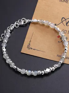 Silver Color Beaded Natural Moonstone Bracelet, New Beginning Positive Energy Protection Stress Relief, Women Birthday Gift Party Daily Wear