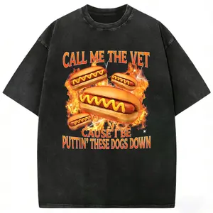 Humorous Hot Dog Meme TShirt Featuring Call Me The Vet Phrase Ideal for Humor Enthusiasts SpringStatements
