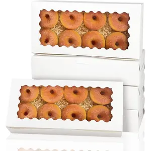12x5.5x2.5 Inch White Cookie Box with Window 15 Packs Two Uses Pastry Biscuit Bakery Box for Packaging
