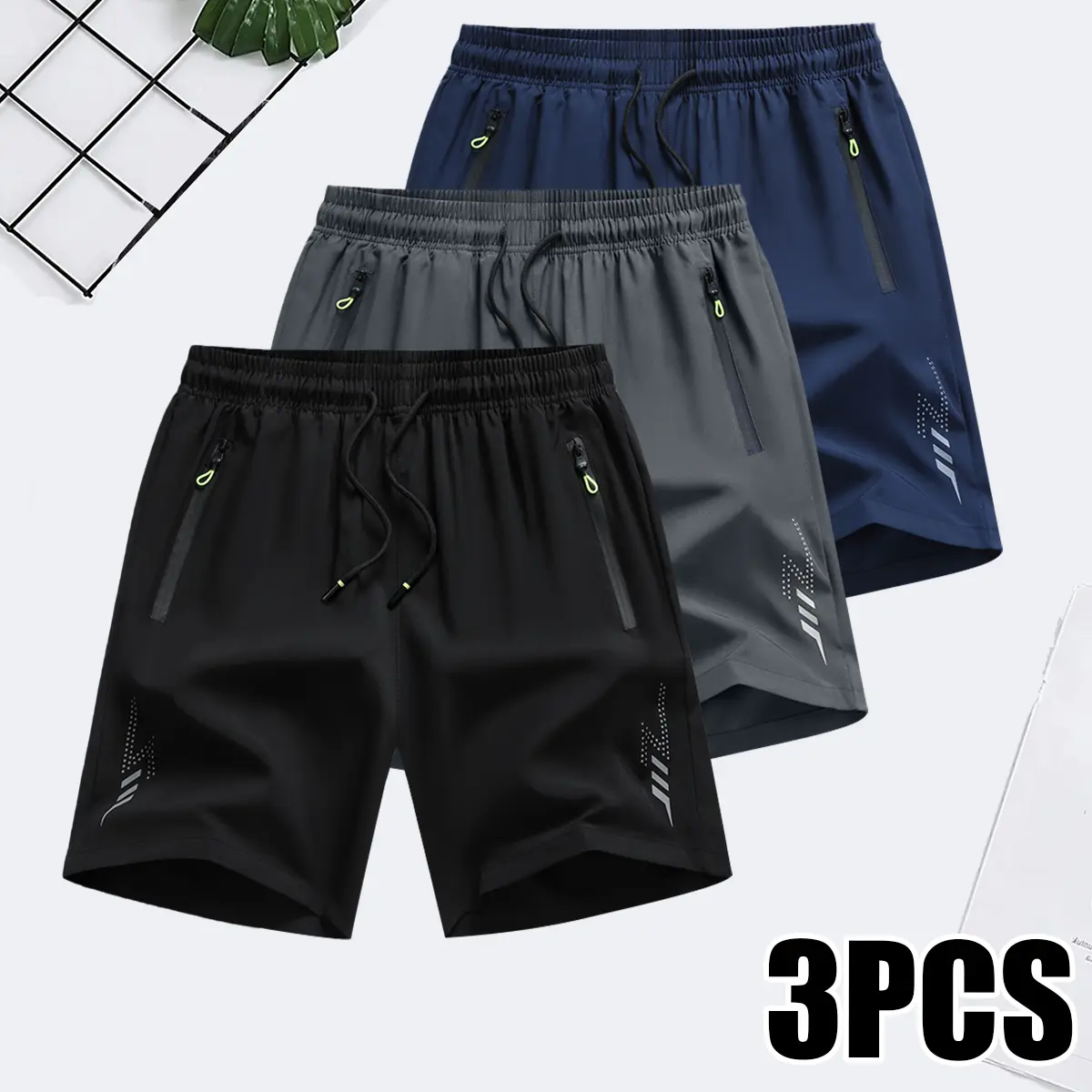 Quick-Dry Men's Fitness Shorts with Lightning Bolt Design - Breathable Lightweight Athletic Shorts for High Intensity Gym Training and Workout sessions