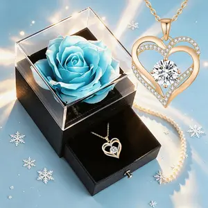 Graduation Gift Box with Blue Rose and Heart Necklace, Perfect for Friends and Classmates, Ideal for Valentine's Day and Parties