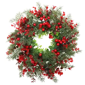 19'' Christmas Wreaths for Front Door, Aesthetic Lambs Ear Design with Berries & Pinecone Decorations, Perfect for Indoors Outdoors