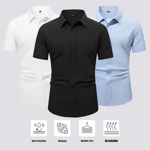 Summer Lightweight Regular Fit Short Sleeve Shirt Men's Business Professional Half Sleeve Wrinkle-Free Solid Color Casual Shirt