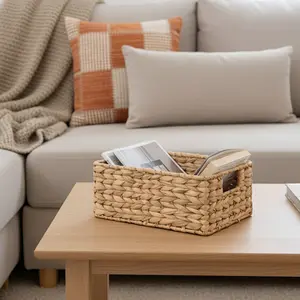 Water Hyacinth Woven Desktop Storage Basket – Handcrafted Multi-Use Organizer for Home, Office & Bathroom Home Organizers
