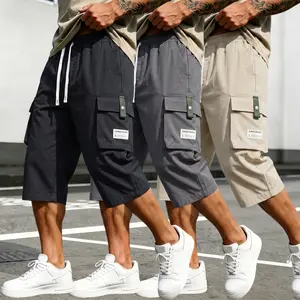 3-Pack Men’s Casual Cargo Shorts, Knee-Length, Elastic Drawstring Waist, Loose Fit, Side Pockets — Suitable for Office Commuting, Business Casual, Everyday Wear, and Brunch Gatherings
