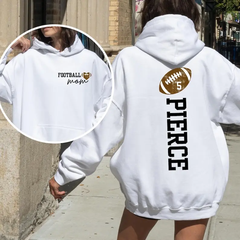 Personalized Football Mom Sweatshirt and Hoodie, Personalized Football Jersey Number & Name, Mom Football Sweatshirt, Gift for Football Mom