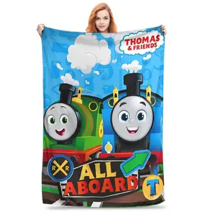 Thomas the Train Cartoon Flannel Throw Blanket - Super Soft Cabin Travel Blanket for Kids, Sofa, and Bed Decor, Cabin Travel Blankets