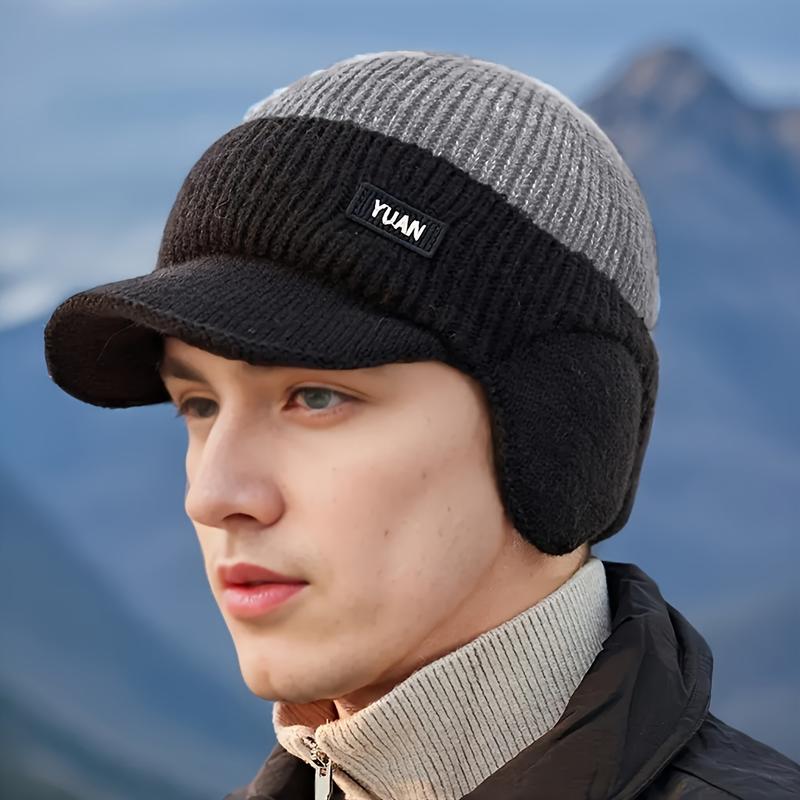 Men's Winter Knitted Earflap Hat - Cold Protection for Skiing, Hiking, Street Style - Elastic Fit, Hand Washable - Available in Outdoor Activities and Daily Winter Accessories, Fashionable Knitted Hat