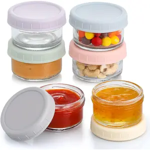 [6 Pack] Salad Dressing Container To Go, 2.7 oz Small Glass Condiment Cups with Lids, Leakproof Reusable Dipping Sauce Container Set for Lunch Box Work Trip