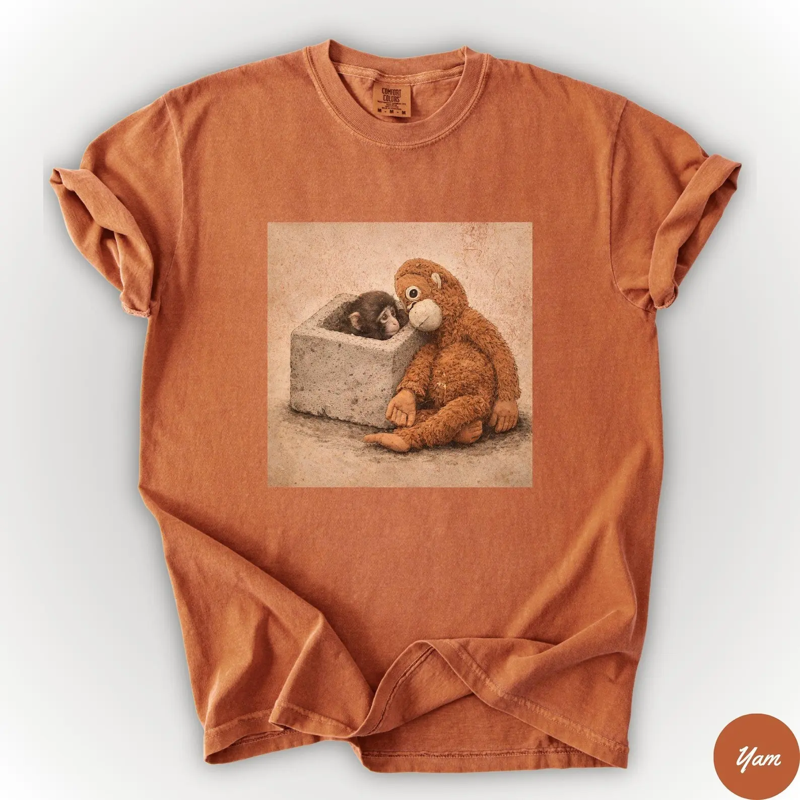 Retro Monkey Punch Shirt, Comfort Colors® Trend Meme Distressed Graphic Viral Baby Monkey Holding Plush Toy, Animal Lover Gift