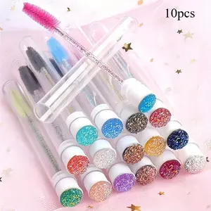 10pcs Eyelash Brush With Dust-proof Tube Container Reusable Lash Mascara Wand Makeup Applicator For Eyelash Extension