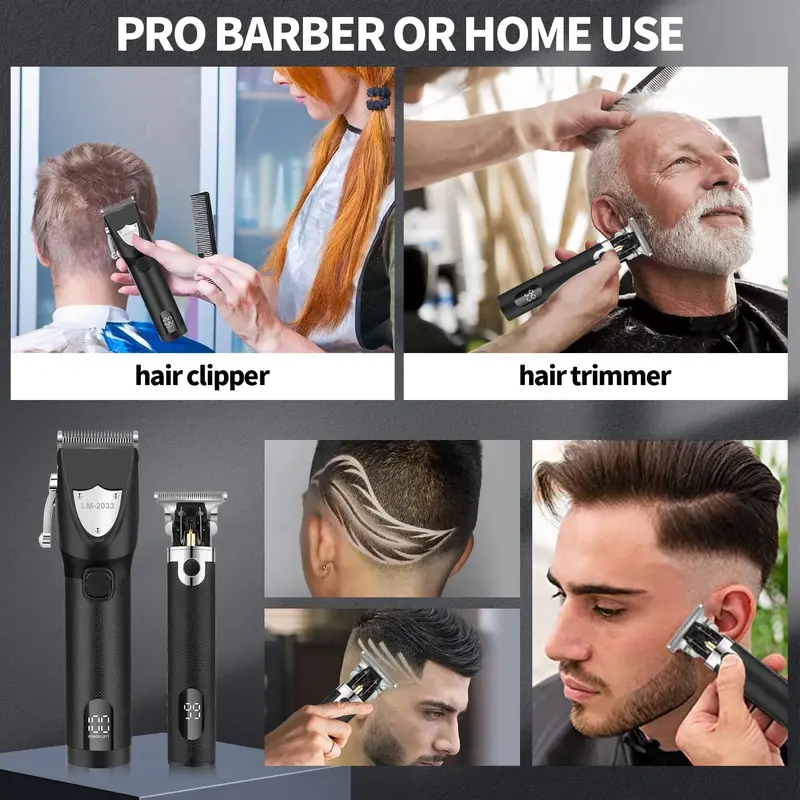 Electric Hair Trimmer, 1 Set Multifunctional Portable Rechargeable Hair Trimmer Shaver for Men, Hair Clipper with Display, Hair Clippers Set 3