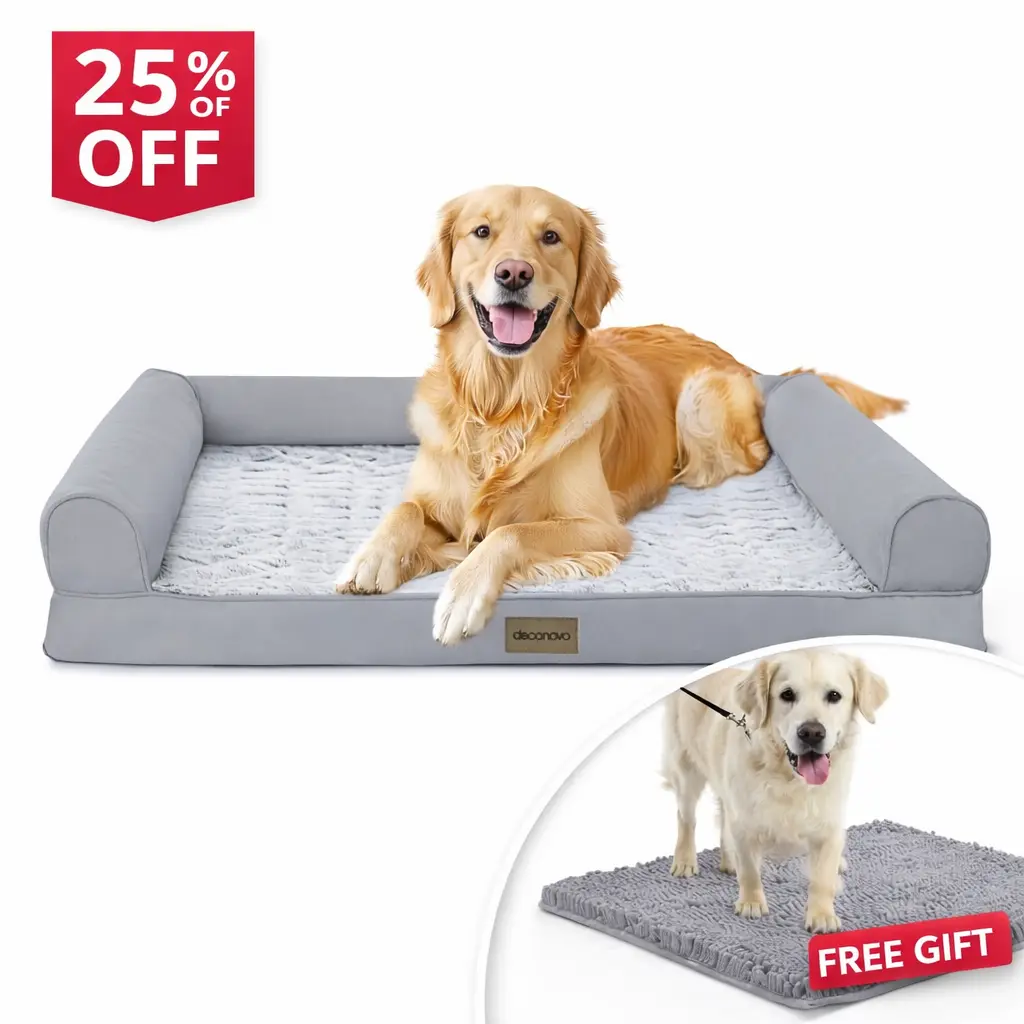 Deconovo Orthopedic Dog Bed for Medium Dogs – Waterproof Memory Foam with Egg-Crate Design, Non-Slip Bottom & Removable Cover | Vet-Approved Joint Support