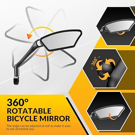 ROCKBROS Bike Mirrors for Handlebars - HD Blast-Resistant Bicycle Mirror for Ebike - 360 Degree Adjustable Bike Rear View Mirror - Left and Right ROCKBROS Bike Mirrors for Handlebars - HD Blast-Resistant Bicycle Mirror for Ebike - 360 Degree Adjustable Bike Rear View Mirror - Left and Right
