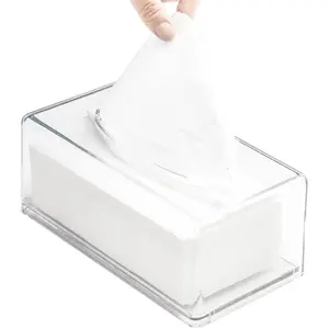 Square Clear Acrylic Tissue Box Rectangular Covers Facial Napkin Holder Dryer Sheet Dispenser for Bathroom Kitchen and Cars