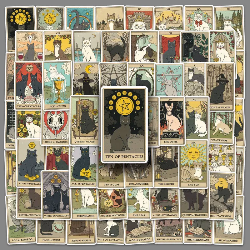 78-Piece PVC Vinyl Cartoon Tarot Stickers Pack with Cover, 2-3 Inches Waterproof Astrology Divination Decals for Laptops, Bicycles, Teens (Electronics & Mobile Accessory Personalization)