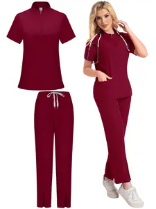 Two-Piece Hospital Hand Washing Set, Comfortable Casual Breathable Zipper Stand Collar Workwear, Multi-Pocket Beauty Salon Pet Clinic Scrub Set