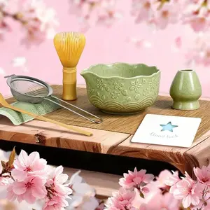 6pcs Matcha Whisk Set Includes Resin Matcha Whisk,Matcha Bowl Set and Sifter,Holder,Natural Bamboo Spoon and Tea for Matcha Starter Kit Lovers (Mottled Green)