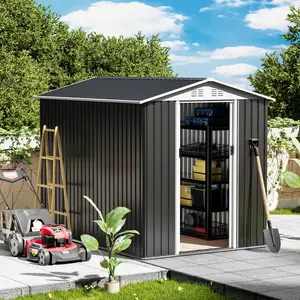 6x9ft Outdoor Metal Storage Shed Waterproof Garden Shed with Lockable Door Windows & Vents Tool Metal Storage for Patio Furniture Lawnmower
