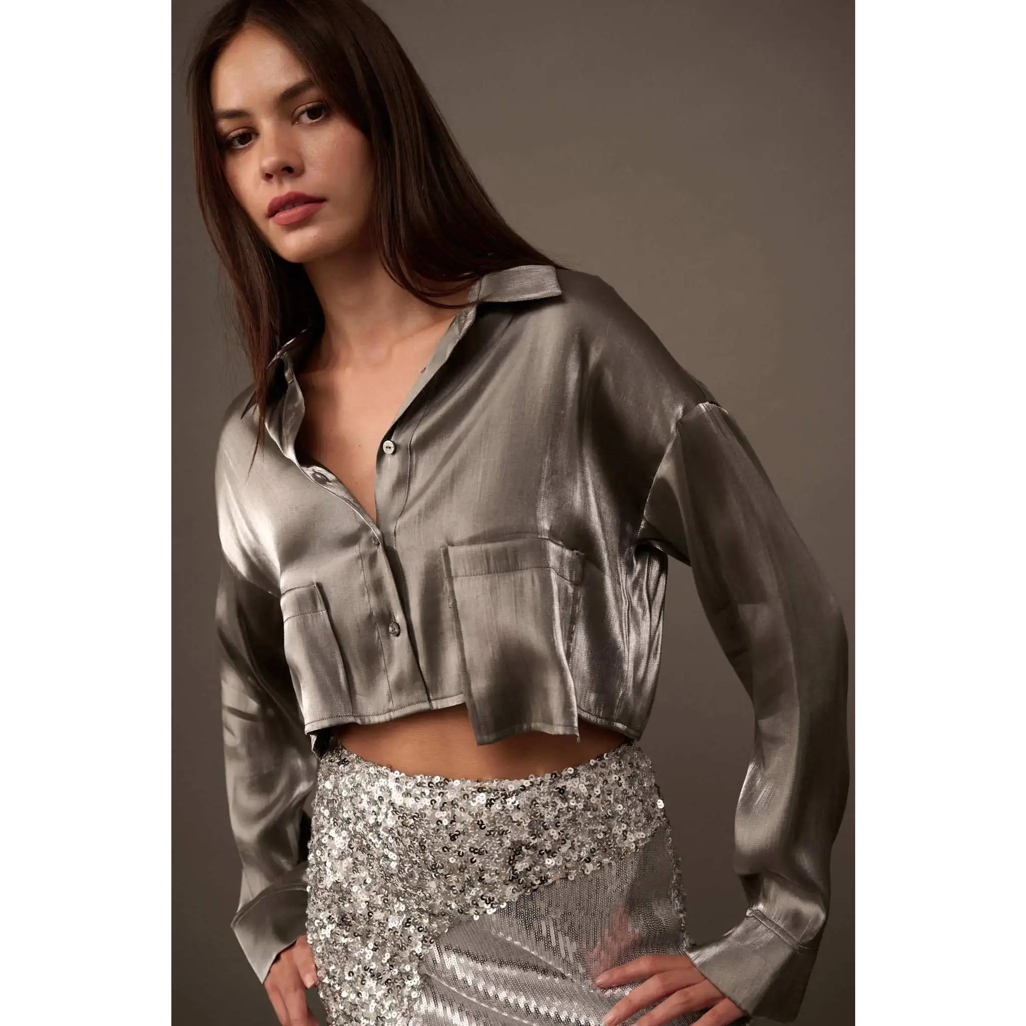 Silver Screen Metallic Lamé Cropped Shirt