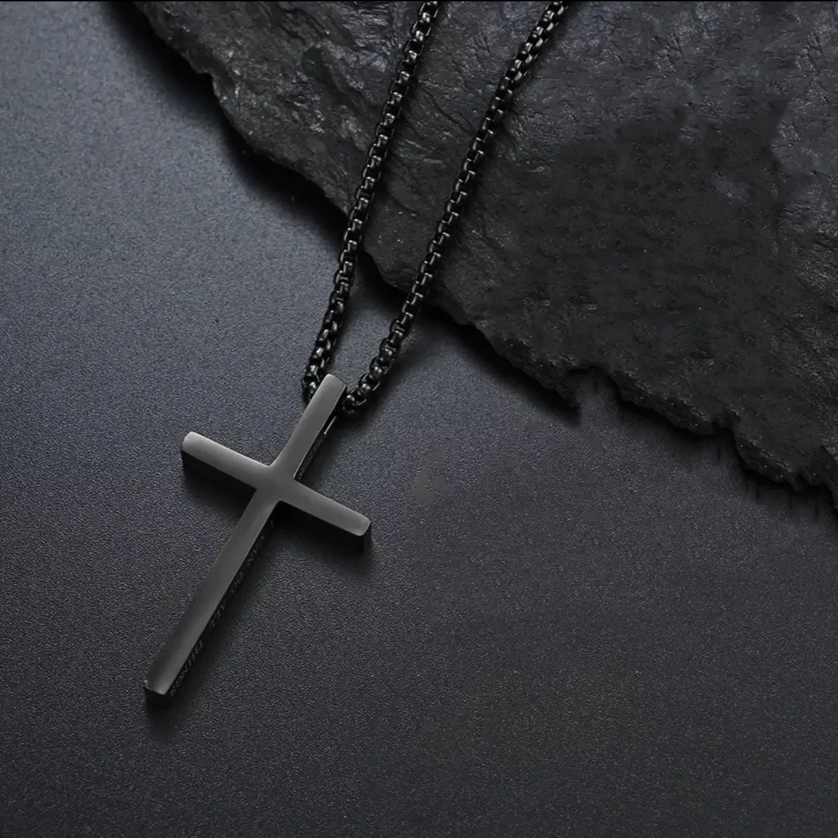 Black Stainless Steel “I Can Do All Things” Cross and 24 inch Chain