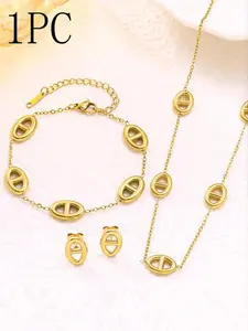 New pig nose design titanium steel bracelet and necklace, fashionable 18K real gold plated, non-fading stainless steel set wholesale